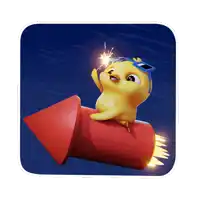 a cartoon chicken is sitting on top of a red firework rocket