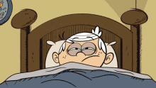 a cartoon of lincoln loud laying in bed