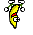 a pixel art illustration of a banana with arms and legs and a face .
