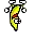 a pixel art illustration of a banana with arms and legs and a face .