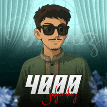a cartoon of a man wearing sunglasses and a green shirt with the word 4000m on it