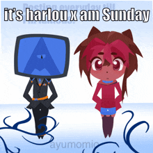 a poster that says it 's harlou x am sunday with two cartoon characters