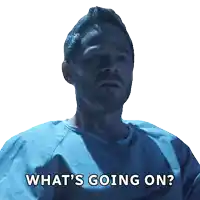 a man in a hospital gown with the words what 's going on
