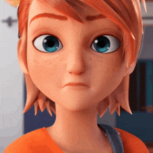 a cartoon character with red hair and blue eyes making a face