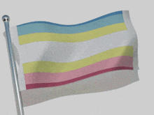 a colorful flag is waving in the wind on a metal pole
