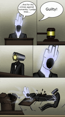 a cartoon of a man giving the middle finger and a speech bubble that says guilty