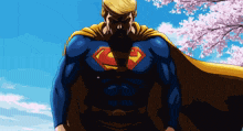 a cartoon drawing of superman with a yellow cape