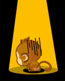 a cartoon monkey is sitting in a hole with a light shining on it