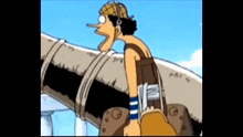 a cartoon character with a long nose is standing next to a large pipe